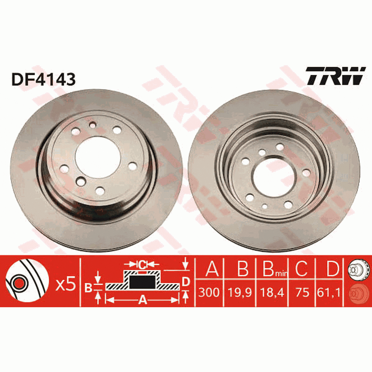 TRW Brake Rotor Single 300mm Rear DF4143S
