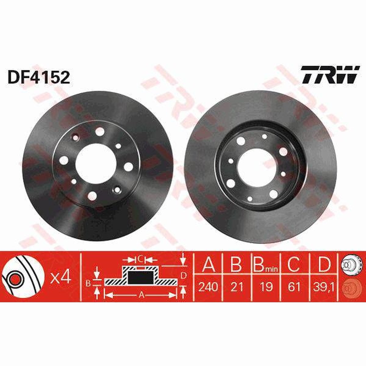 TRW Brake Rotor 240mm Front DF4152S
