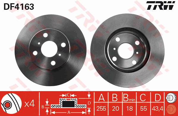 TRW Brake Rotor 255mm Front DF4163S