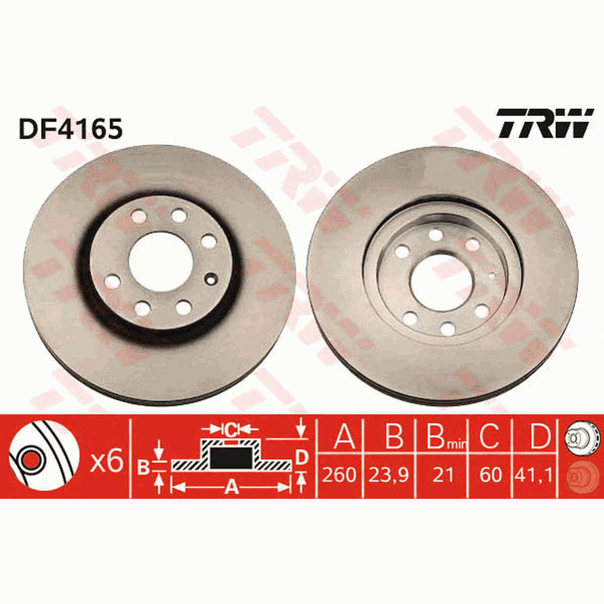 TRW Brake Rotor 260mm Front DF4165S