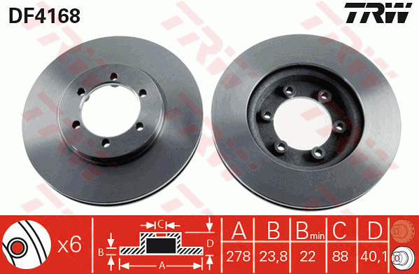 TRW Brake Rotor Pair 278mm Front DF4168S
