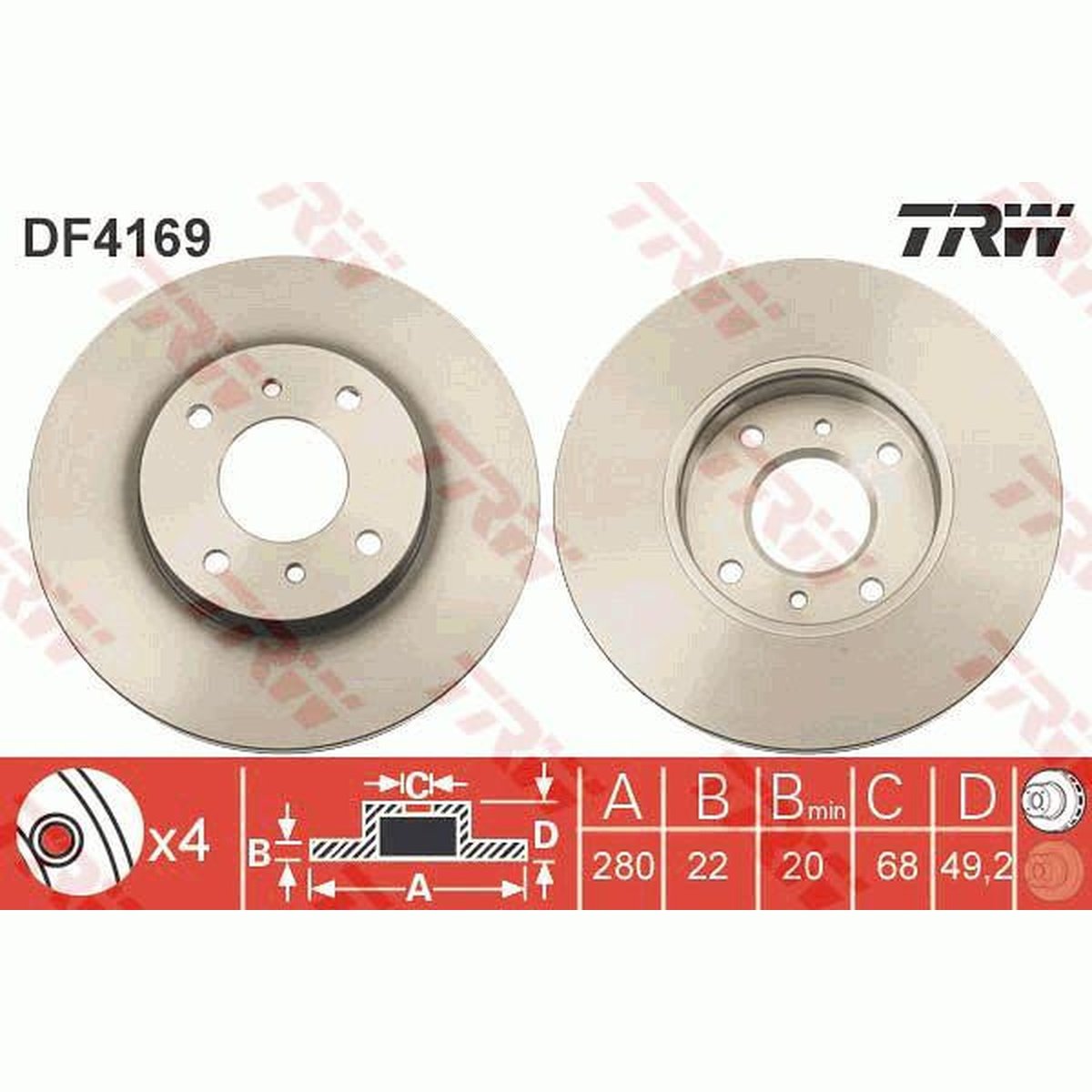 TRW Brake Rotor 280mm Front DF4169S