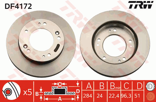 TRW Brake Rotor Single 284mm Front DF4172S