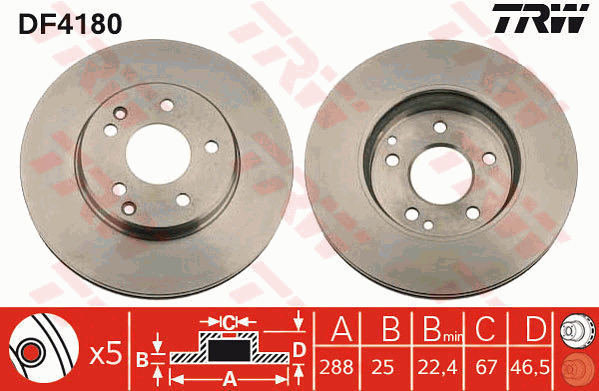 TRW Brake Rotor 288mm Front DF4180S