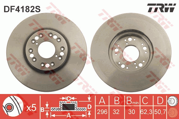 TRW Brake Rotor 296mm Front DF4182S