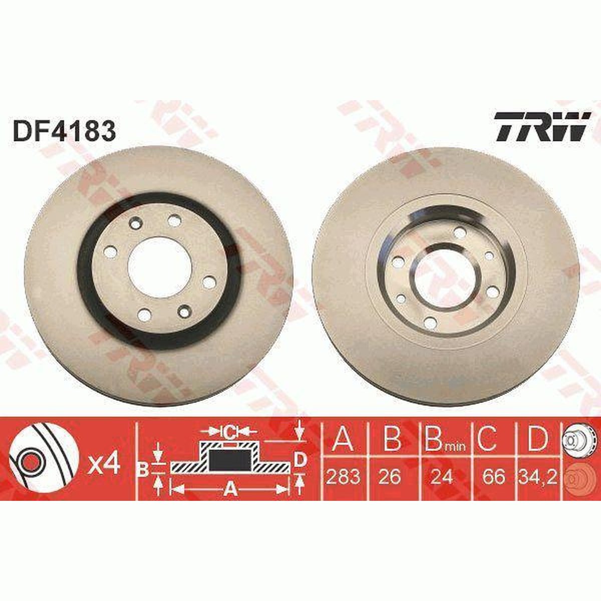 TRW Brake Rotor 283mm Front DF4183S