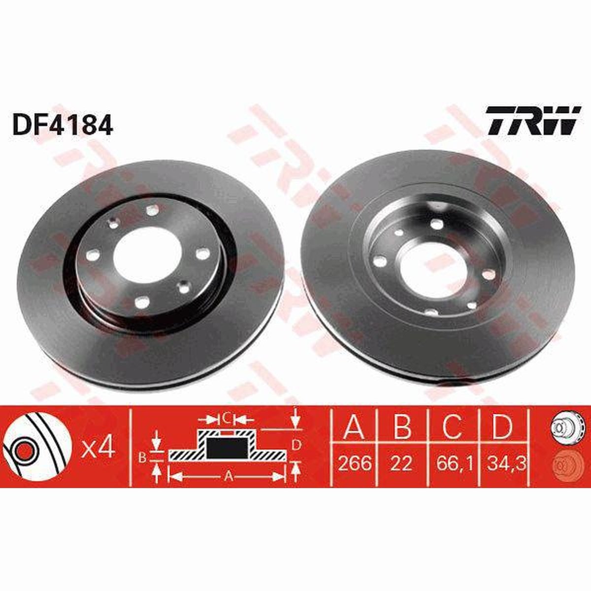 TRW Brake Rotor 266mm Front DF4184S