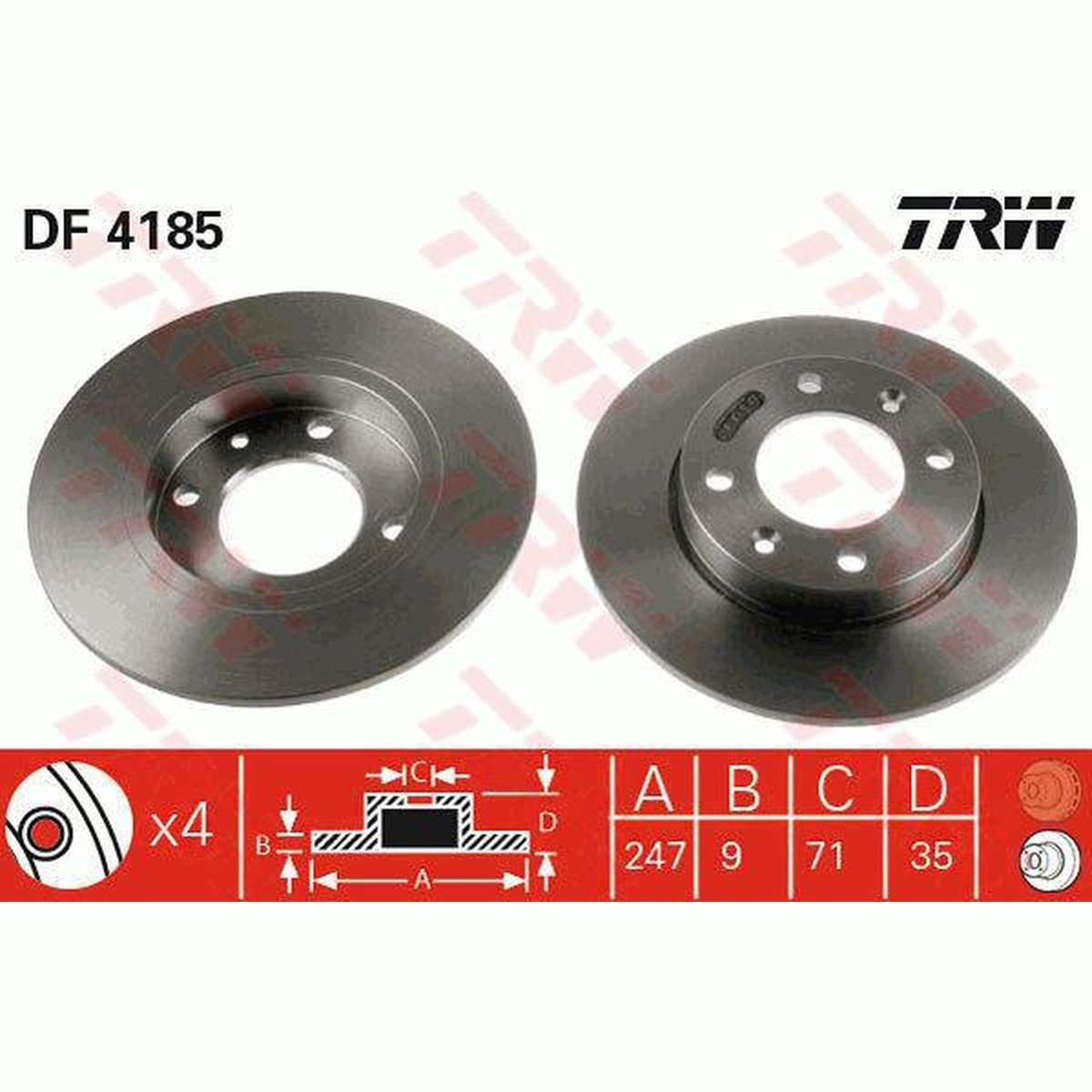 TRW Brake Rotor 247mm Rear DF4185S