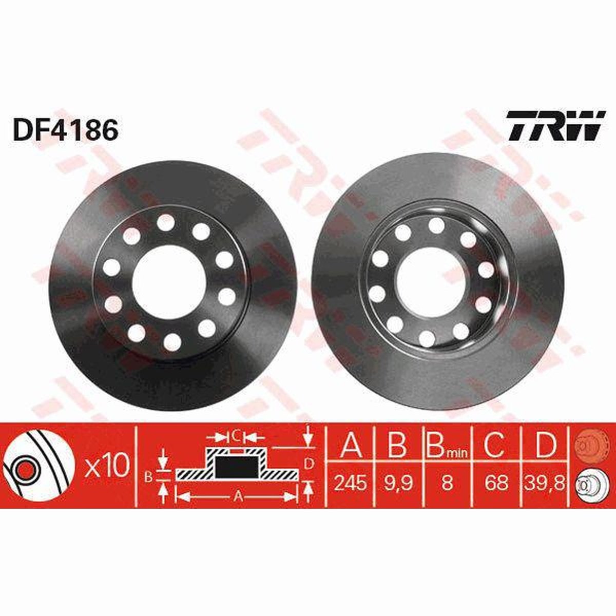 TRW Brake Rotor 245mm Rear DF4186S
