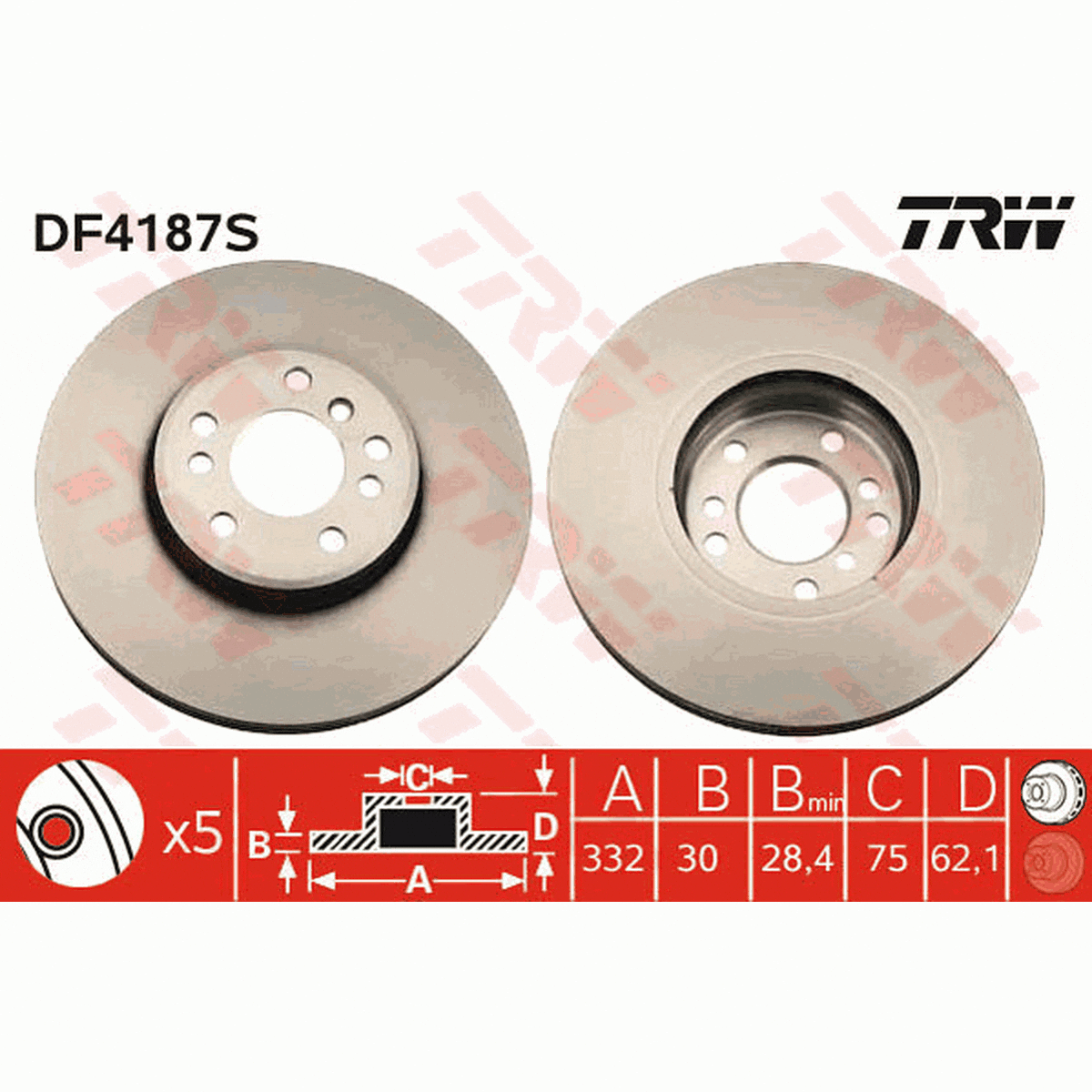 TRW Brake Rotor 332mm Front DF4187S