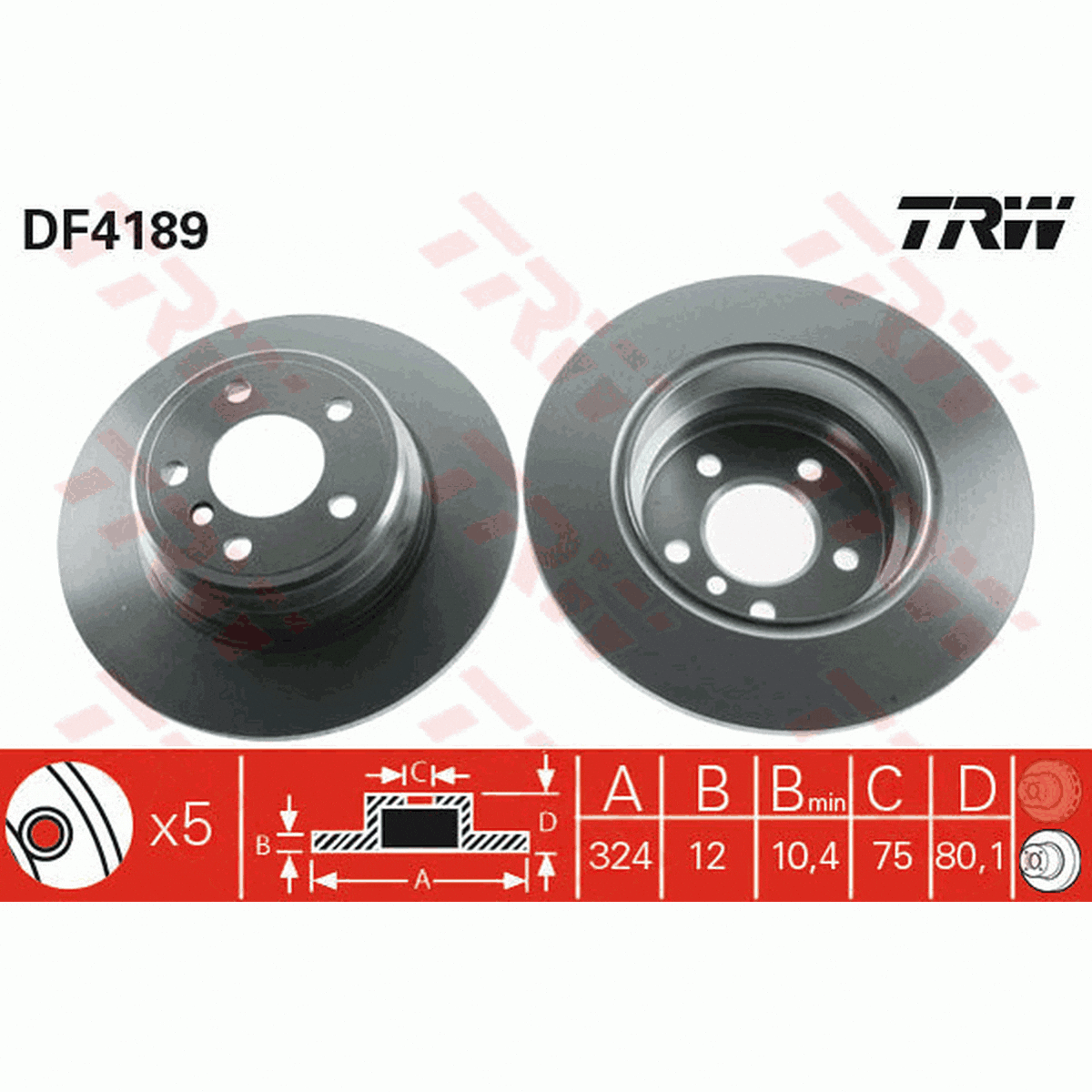 TRW Brake Rotor Single 324mm Rear DF4189S