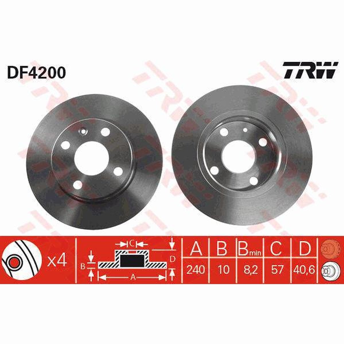 TRW Brake Rotor 240mm Rear DF4200S