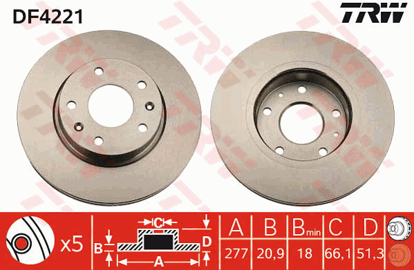 TRW Brake Rotor Pair 277mm Front DF4221S