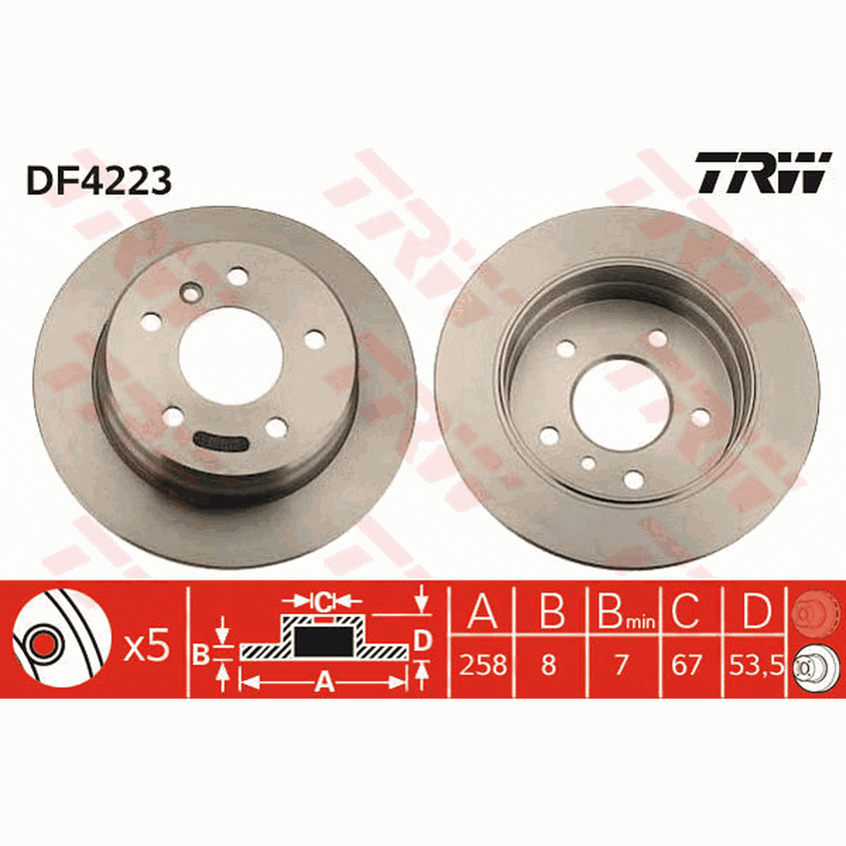 TRW Brake Rotor Single 258mm Rear DF4223S
