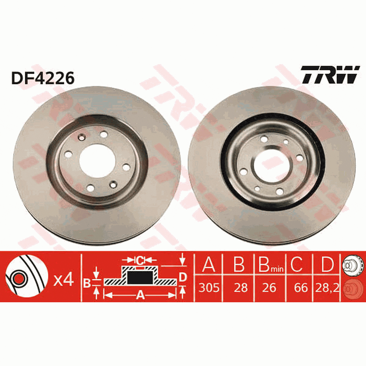 TRW Brake Rotor Pair 305mm Front DF4226S