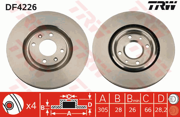 TRW Brake Rotor Single 305mm Front DF4226S