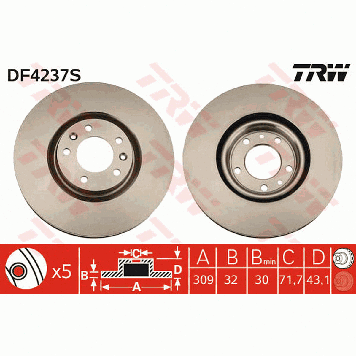 TRW Brake Rotor 309mm Front DF4237S