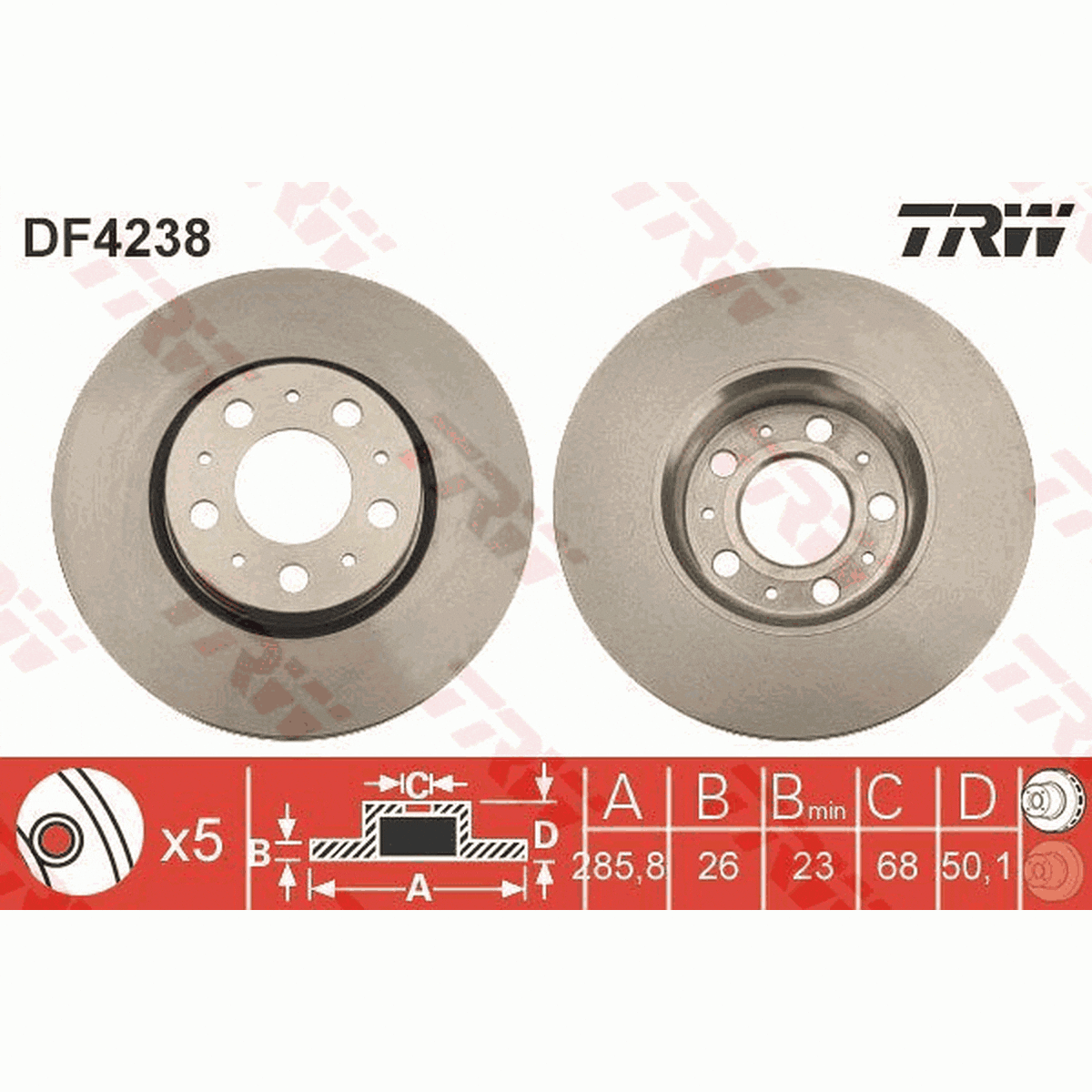 TRW Brake Rotor Single 285.5mm Front DF4238S