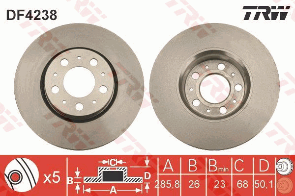 TRW Brake Rotor Pair 285.5mm Front DF4238S