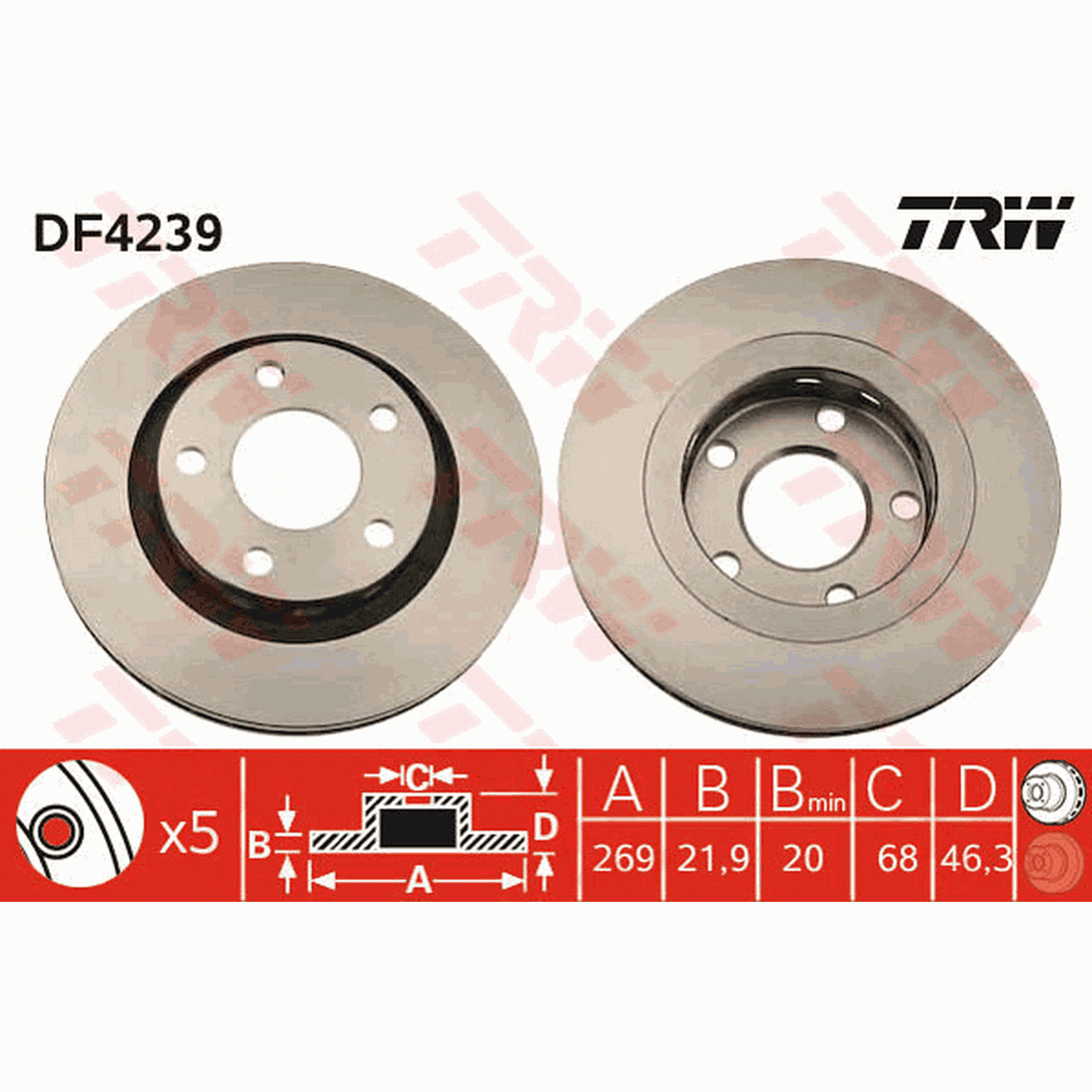 TRW Brake Rotor Pair 269mm Rear DF4239S