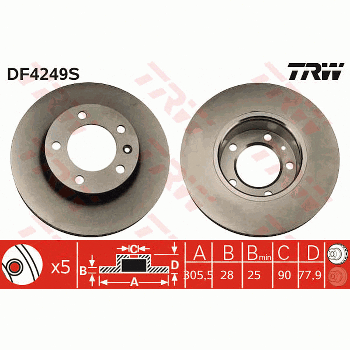 TRW Brake Rotor 305.5mm Front DF4249S