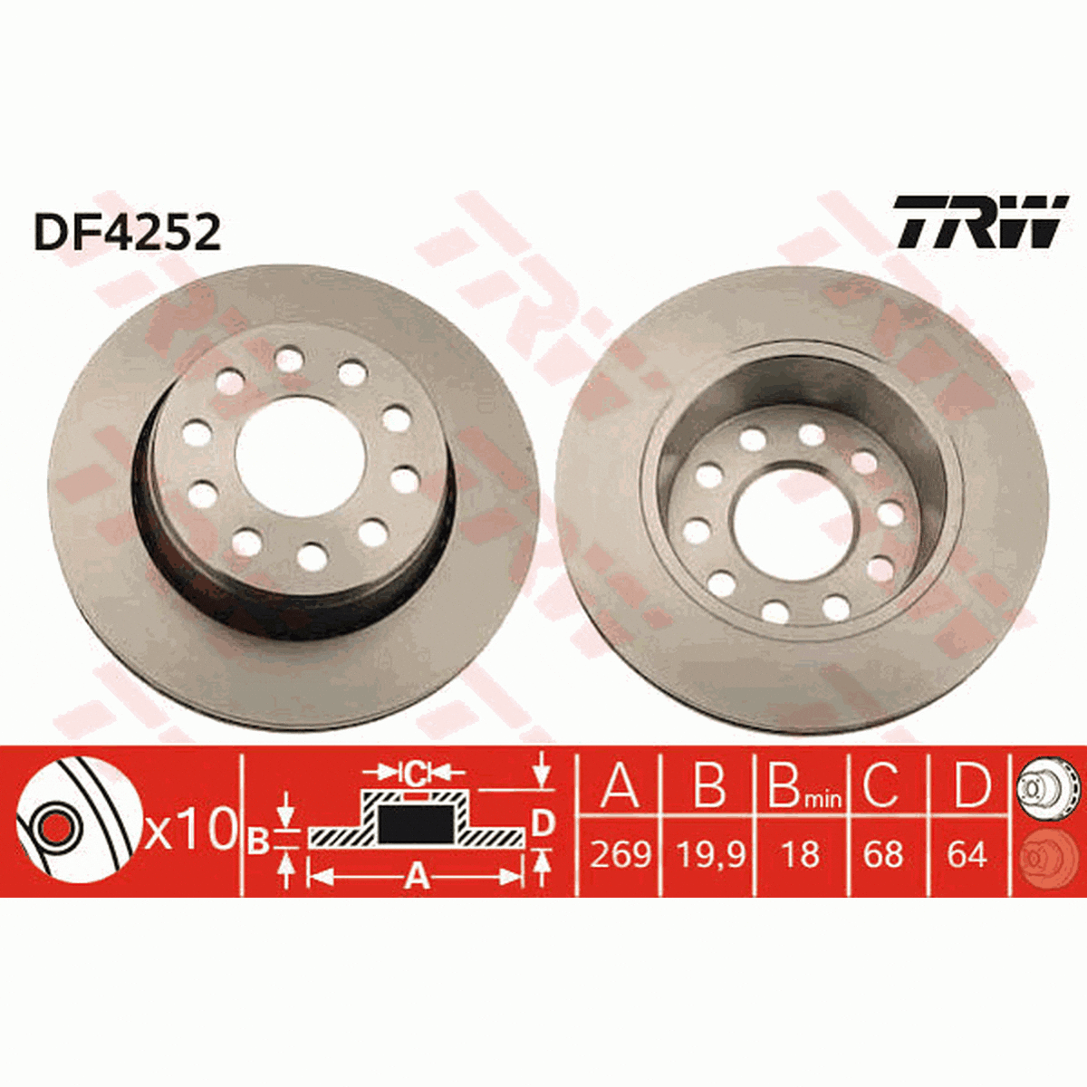 TRW Brake Rotor Single 269mm Rear DF4252S