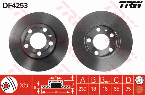 TRW Brake Rotor Pair 239mm Front DF4253S