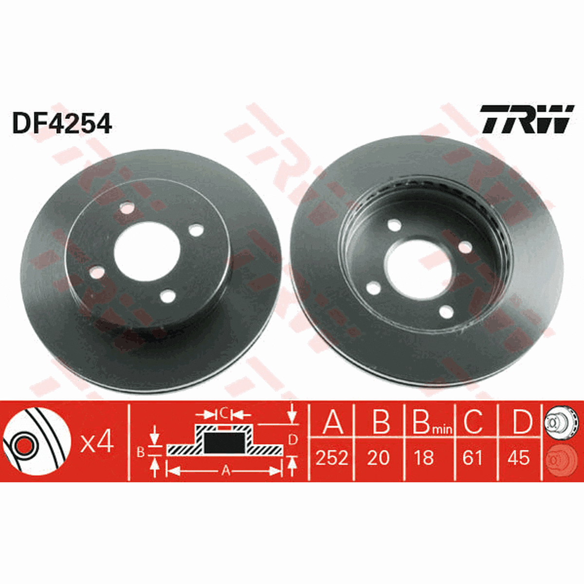 TRW Brake Rotor 252mm Front DF4254S