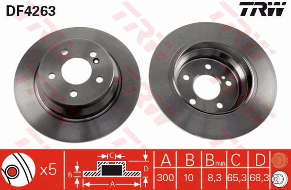 TRW Brake Rotor Pair 300mm Rear DF4263S