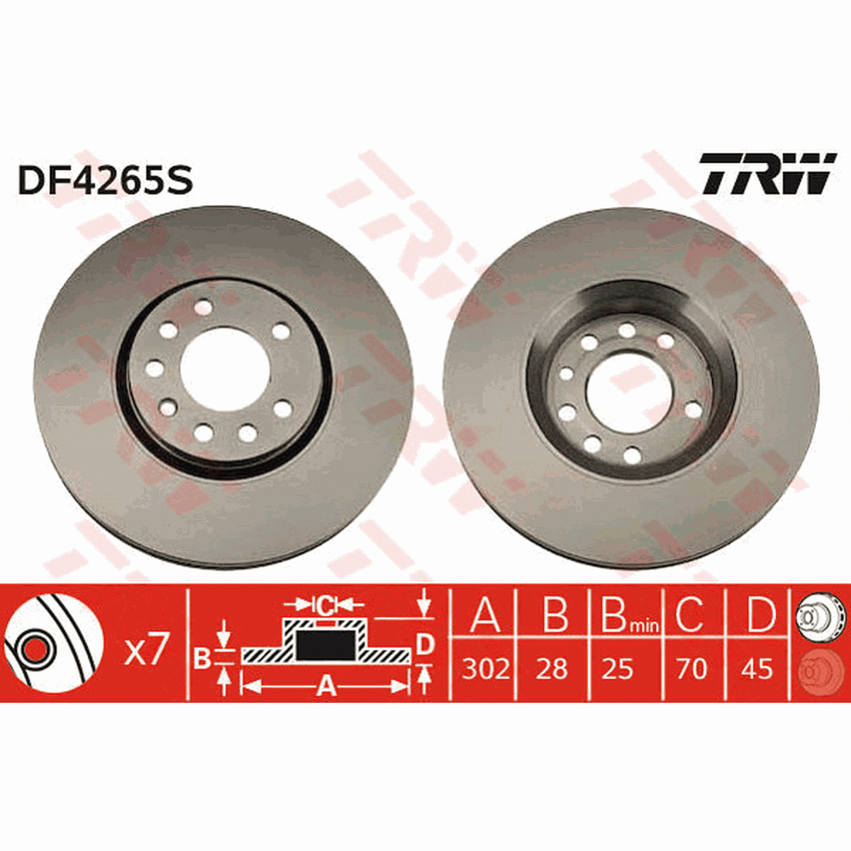 TRW Brake Rotor 302mm Front DF4265S