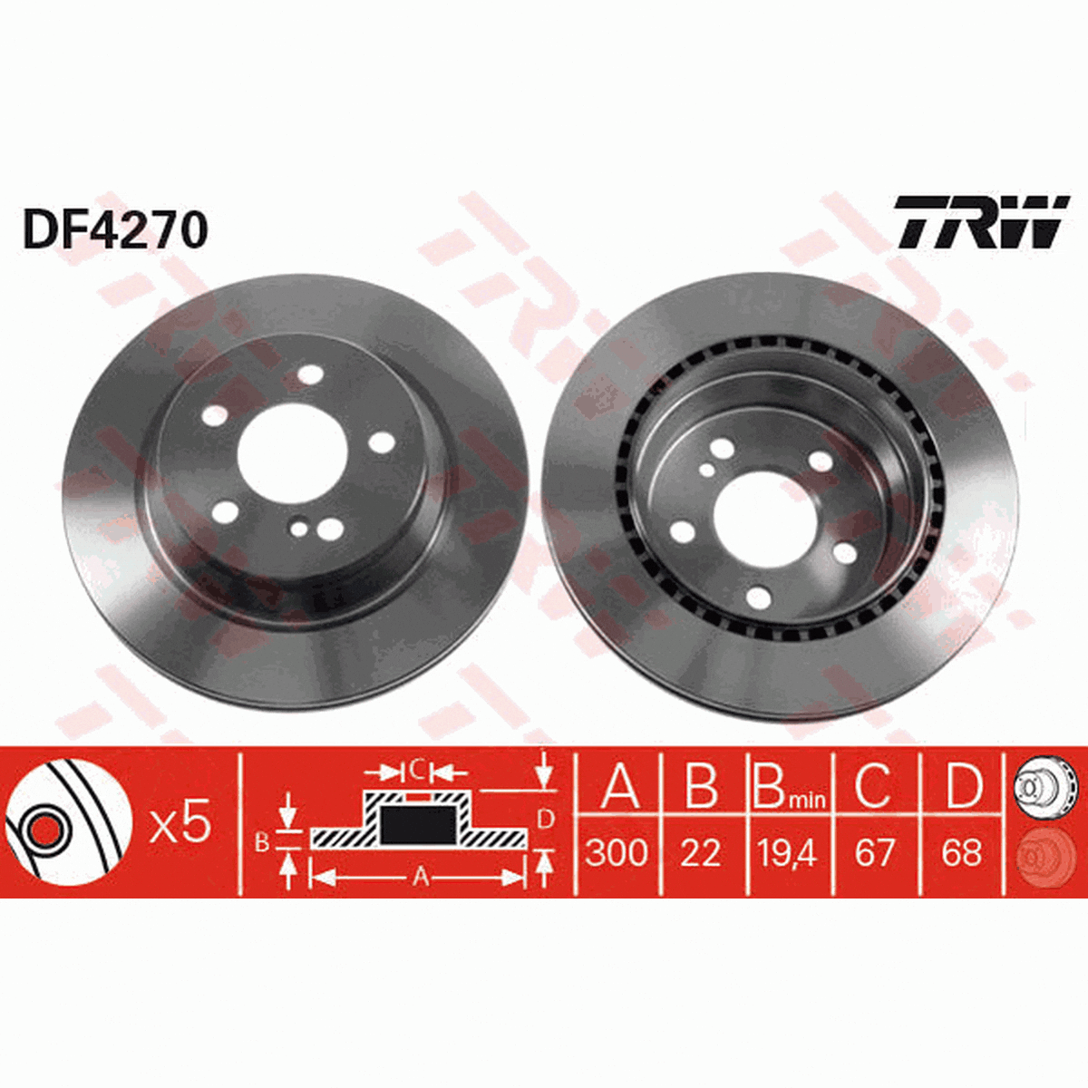 TRW Brake Rotor Pair 300mm Rear DF4270S