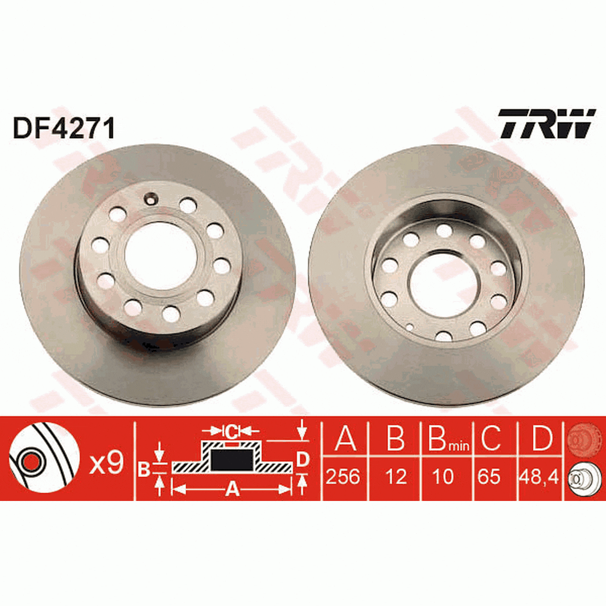 TRW Brake Rotor 256mm Rear DF4271S