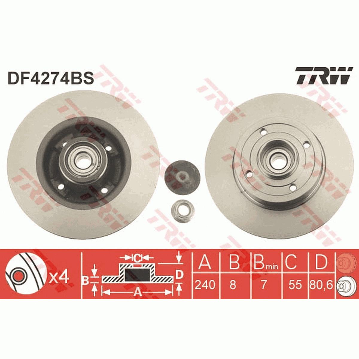 TRW Brake Rotor 240mm Rear DF4274BS