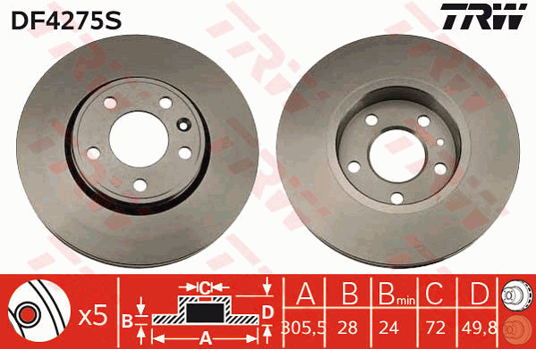 TRW Brake Rotor 305.5mm Front DF4275S