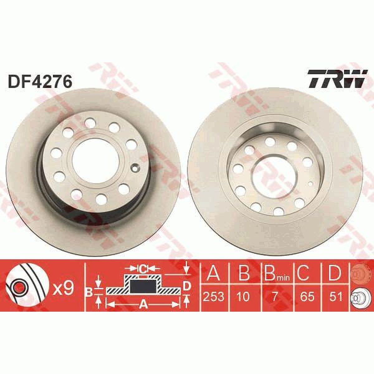 TRW Brake Rotor 253mm Rear DF4276S