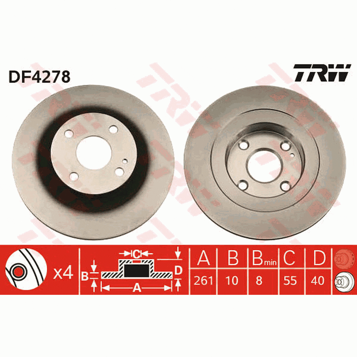 TRW Brake Rotor Single 261mm Rear DF4278S
