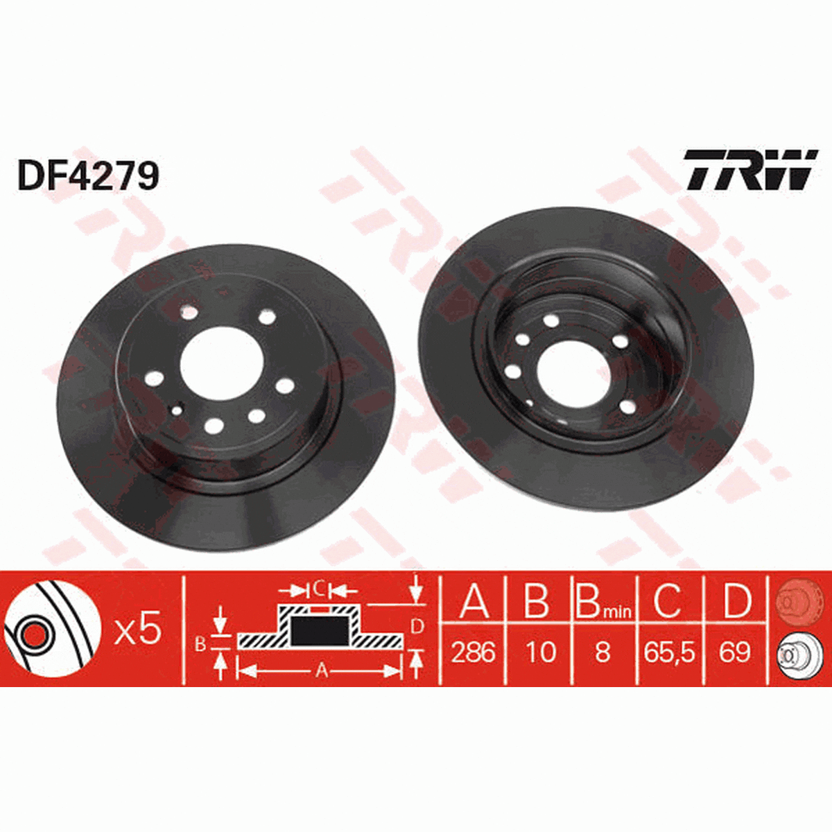 TRW Brake Rotor Single 286mm Rear DF4279S