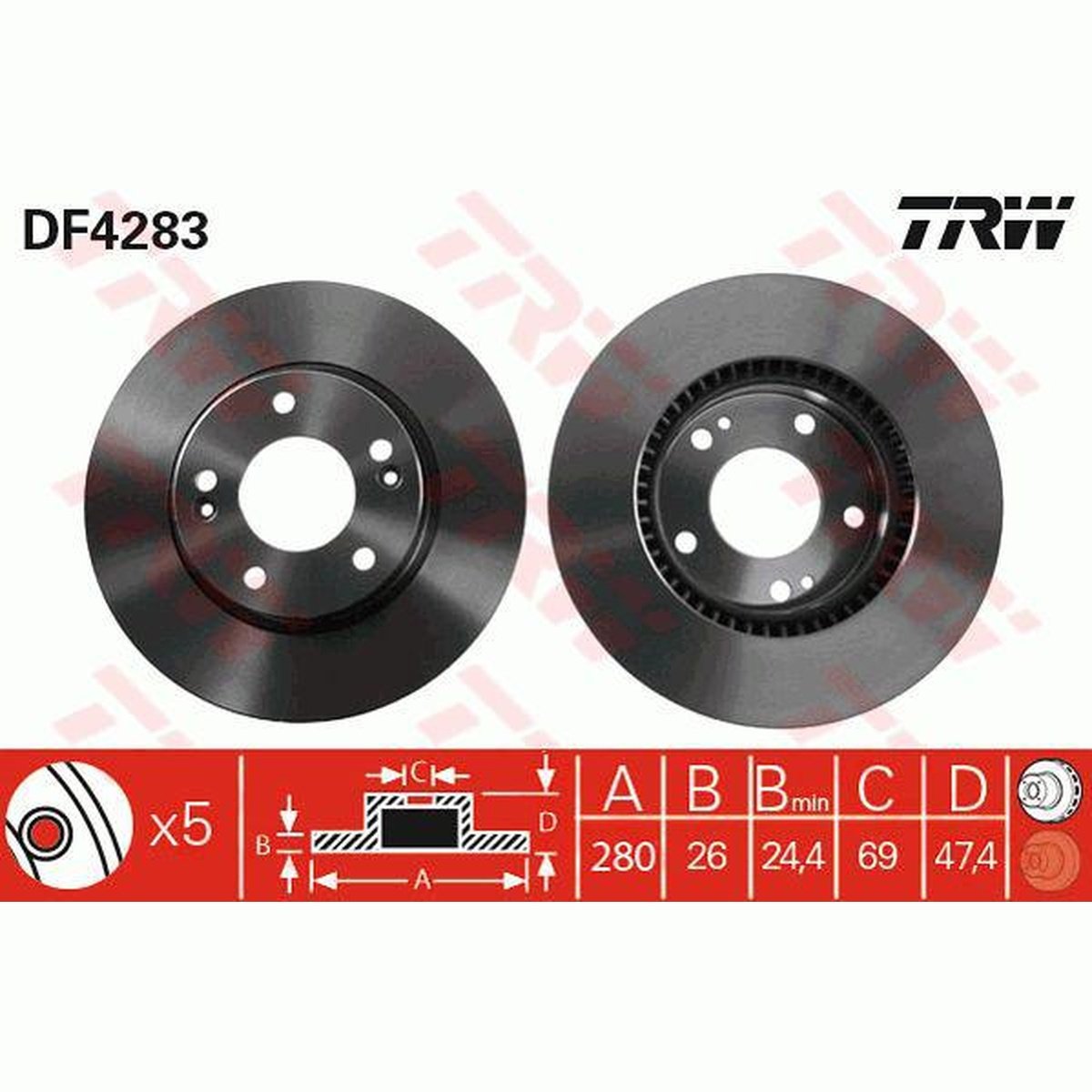 TRW Brake Rotor Single 280mm Front DF4283S