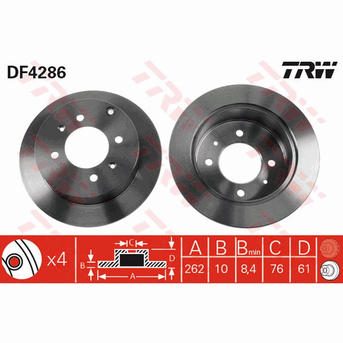TRW Brake Rotor 262mm Rear DF4286S