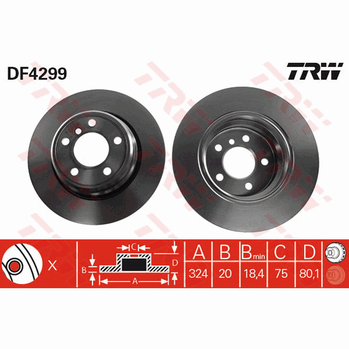 TRW Brake Rotor Pair 324mm Rear DF4299S