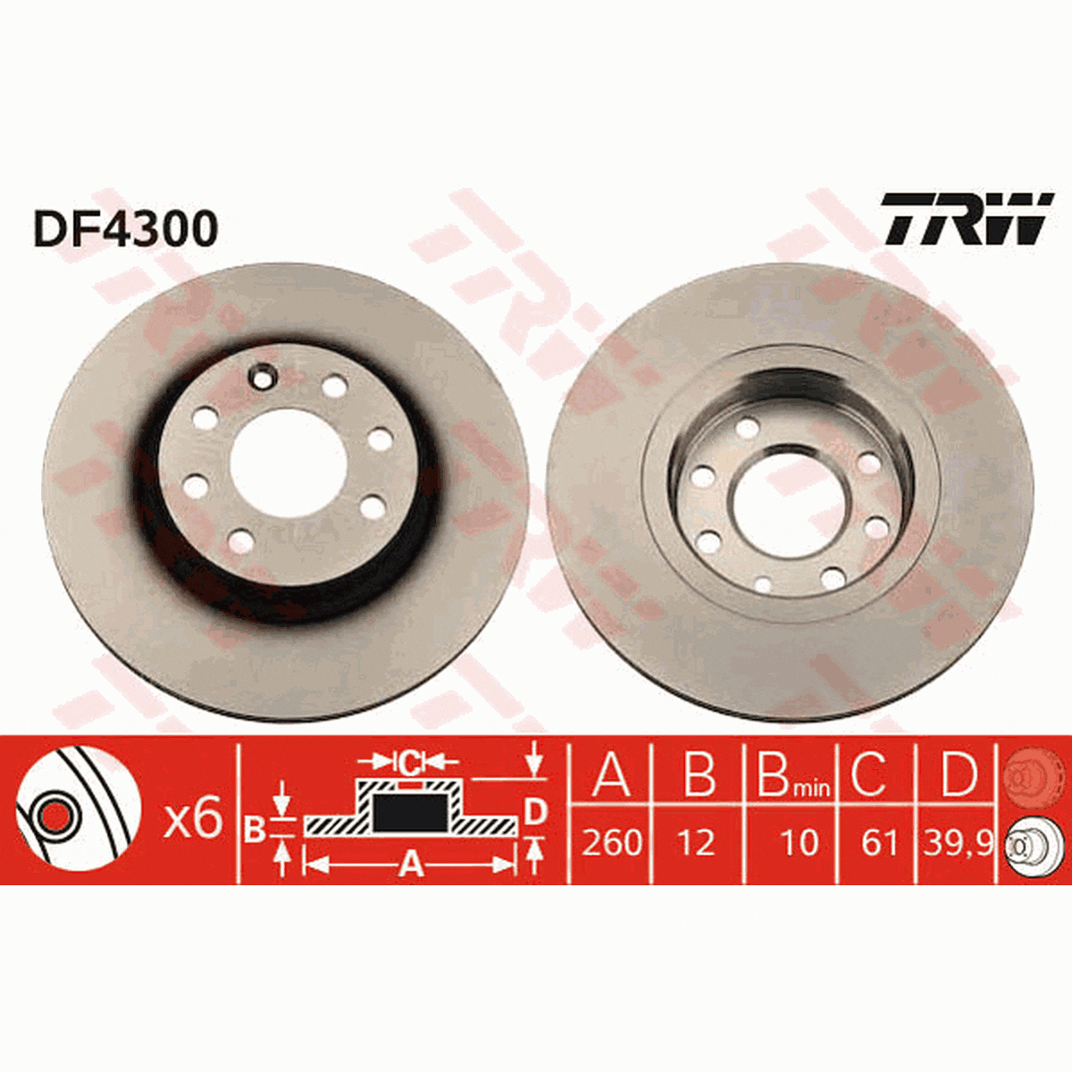 TRW Brake Rotor Pair 260mm Front DF4300S