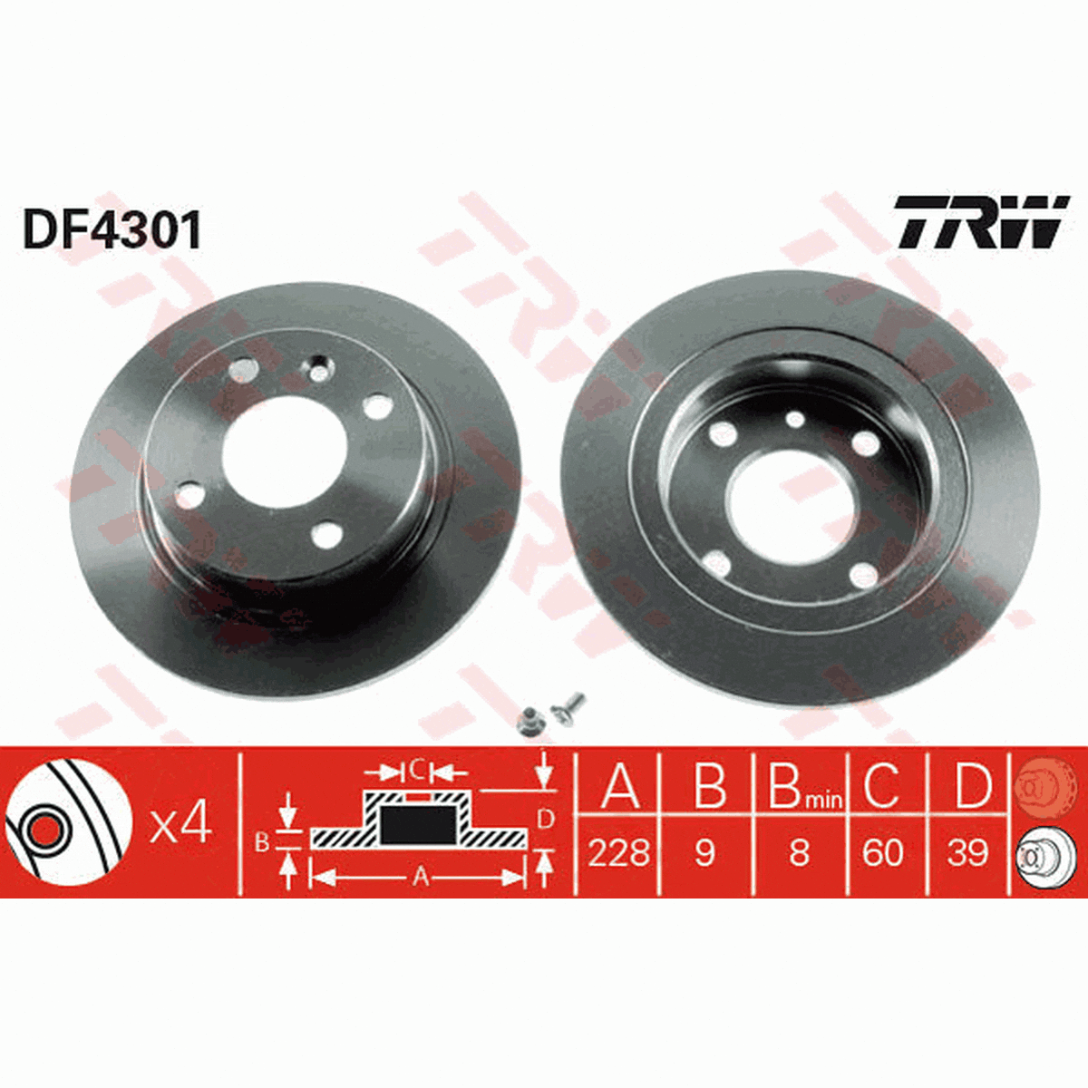 TRW Brake Rotor Single 228mm Rear DF4301S