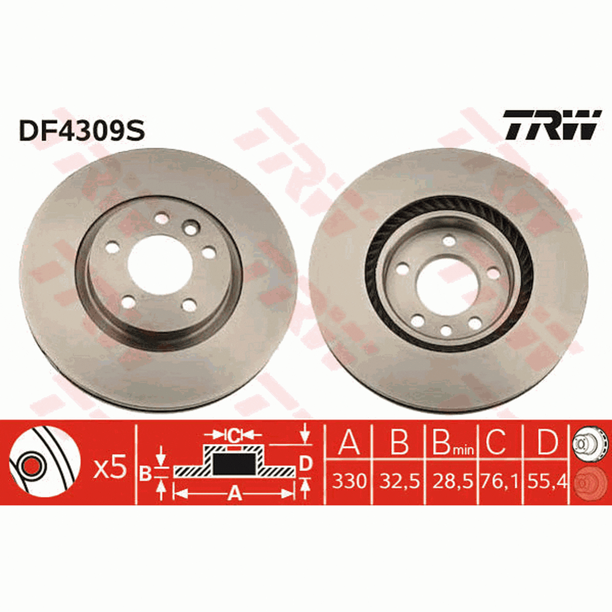 TRW Brake Rotor 333mm Front DF4309S
