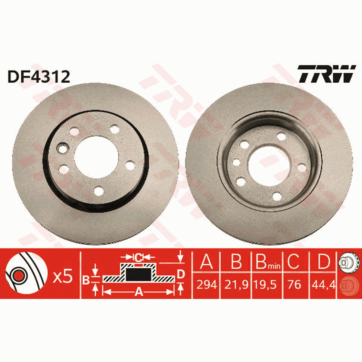 TRW Brake Rotor Pair 294mm Rear DF4312S