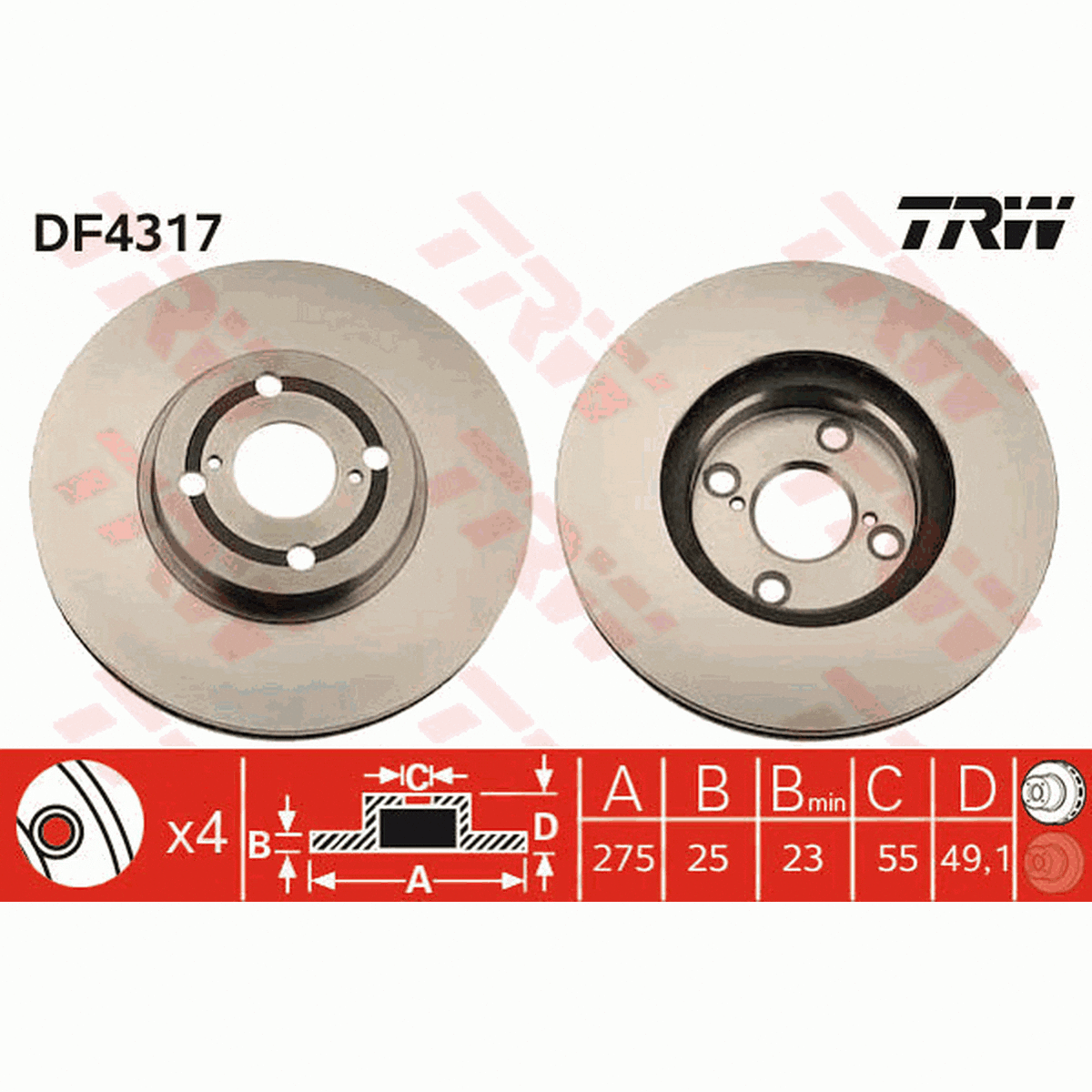 TRW Brake Rotor Single 275mm Front DF4317S