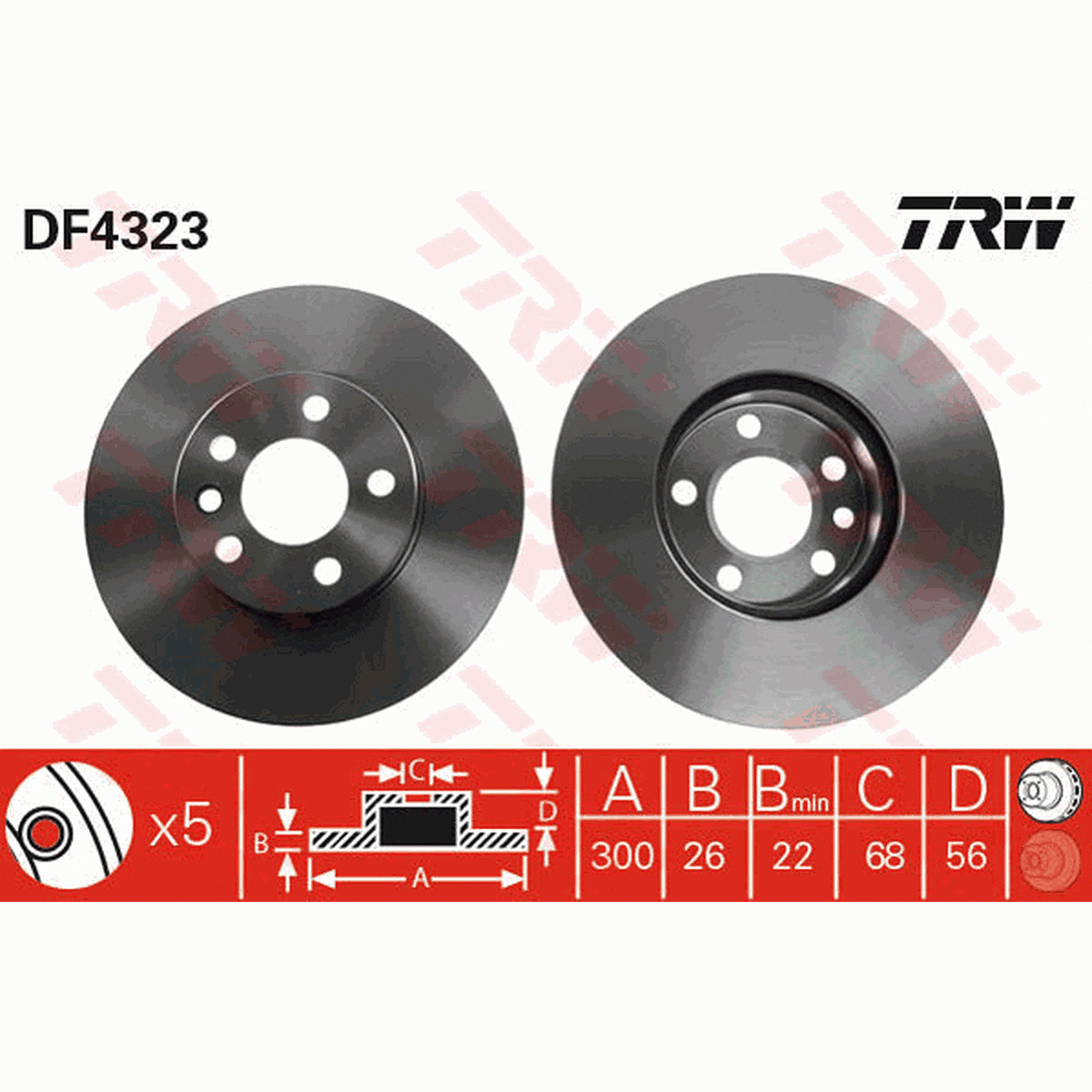 TRW Brake Rotor Single 300mm Front DF4323S