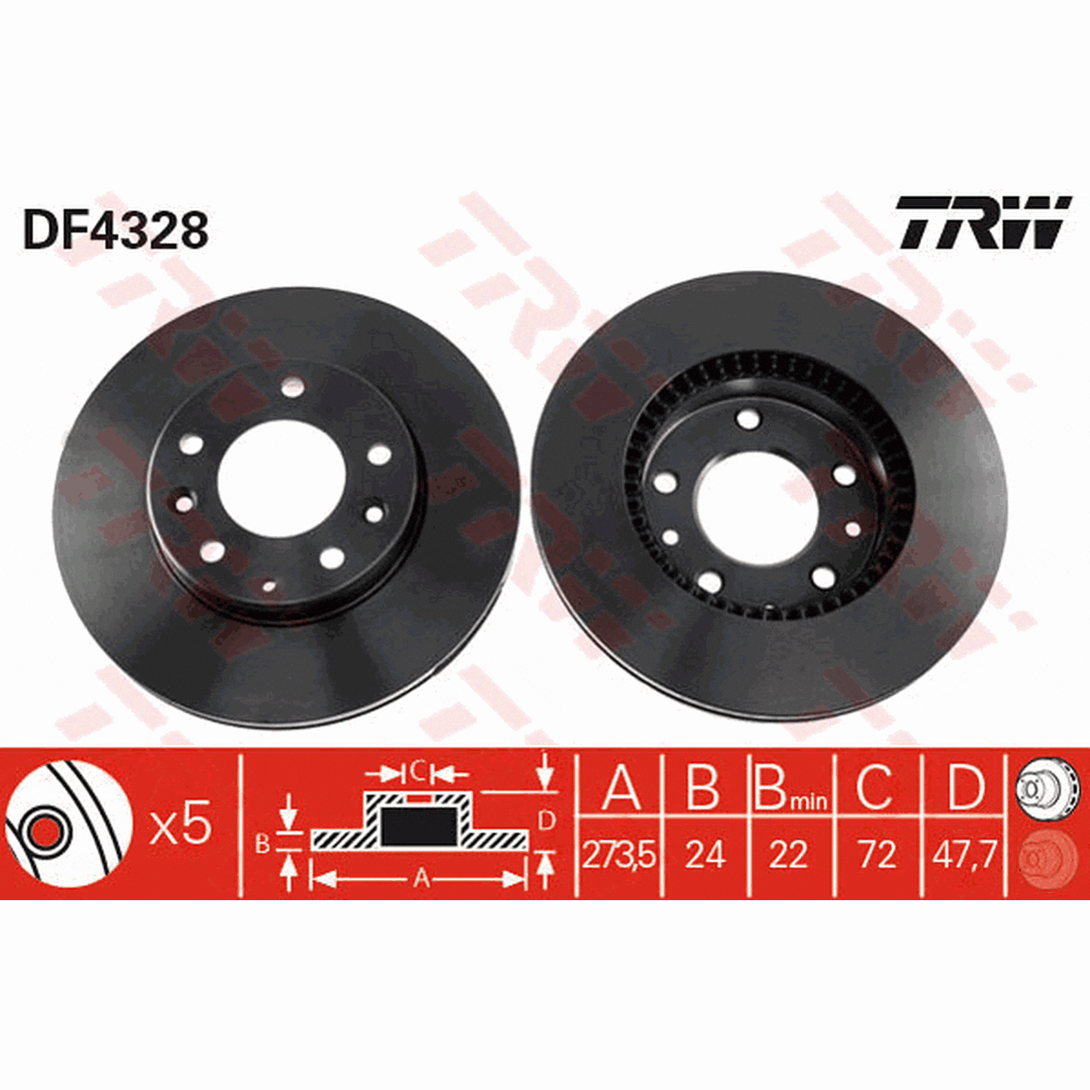 TRW Brake Rotor Pair 273.5mm Front DF4328S