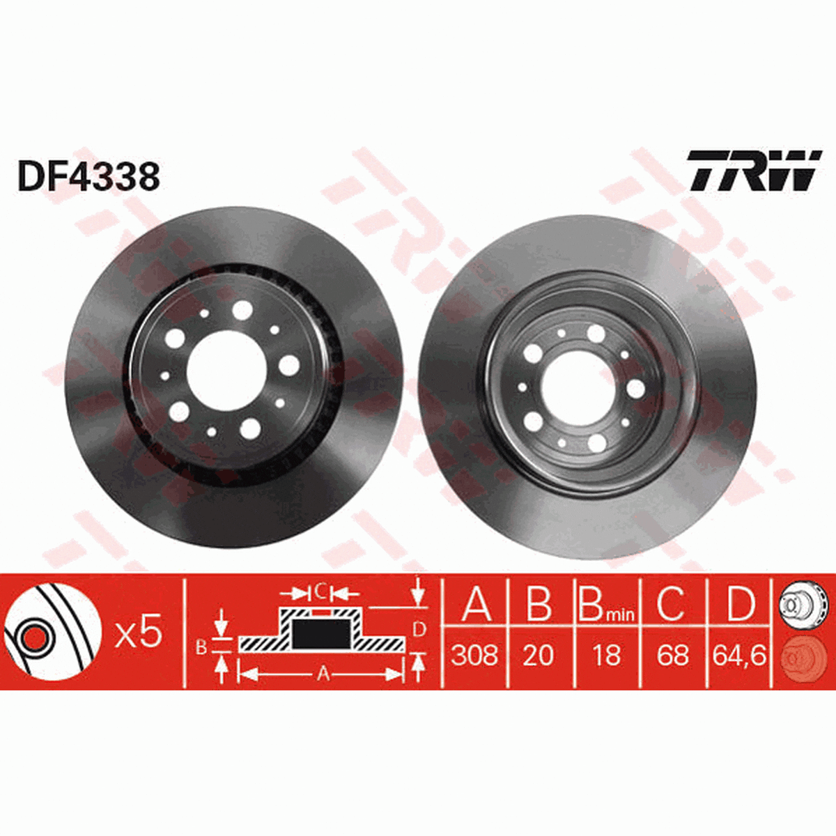 TRW Brake Rotor Single 308mm Rear DF4338S