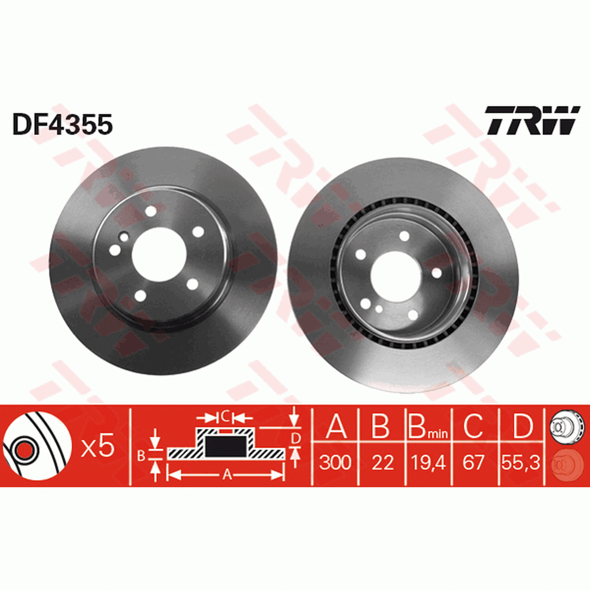 TRW Brake Rotor Single 300mm Rear DF4355S