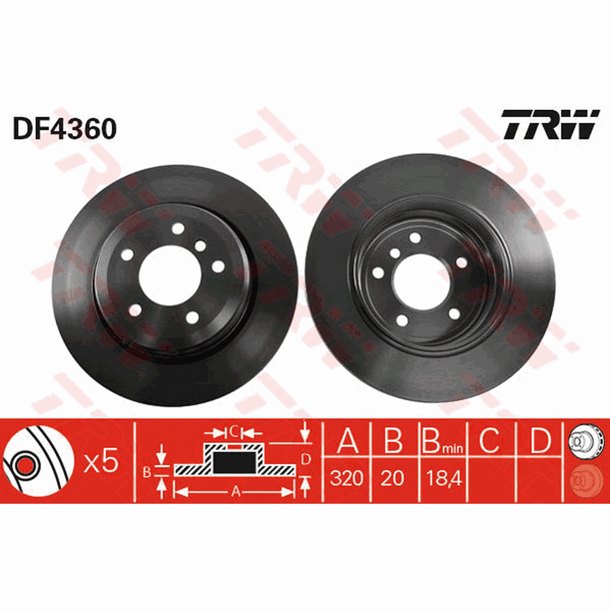 TRW Brake Rotor Pair 320mm Rear DF4360S